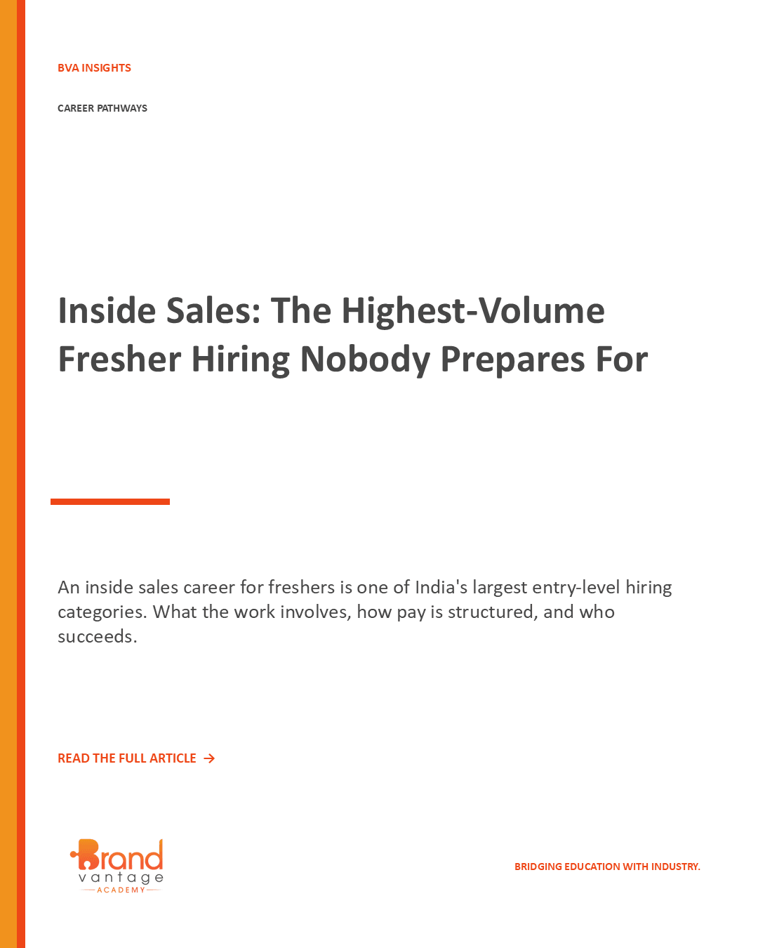 Inside Sales: The Highest-Volume Fresher Hiring Nobody Prepares For
