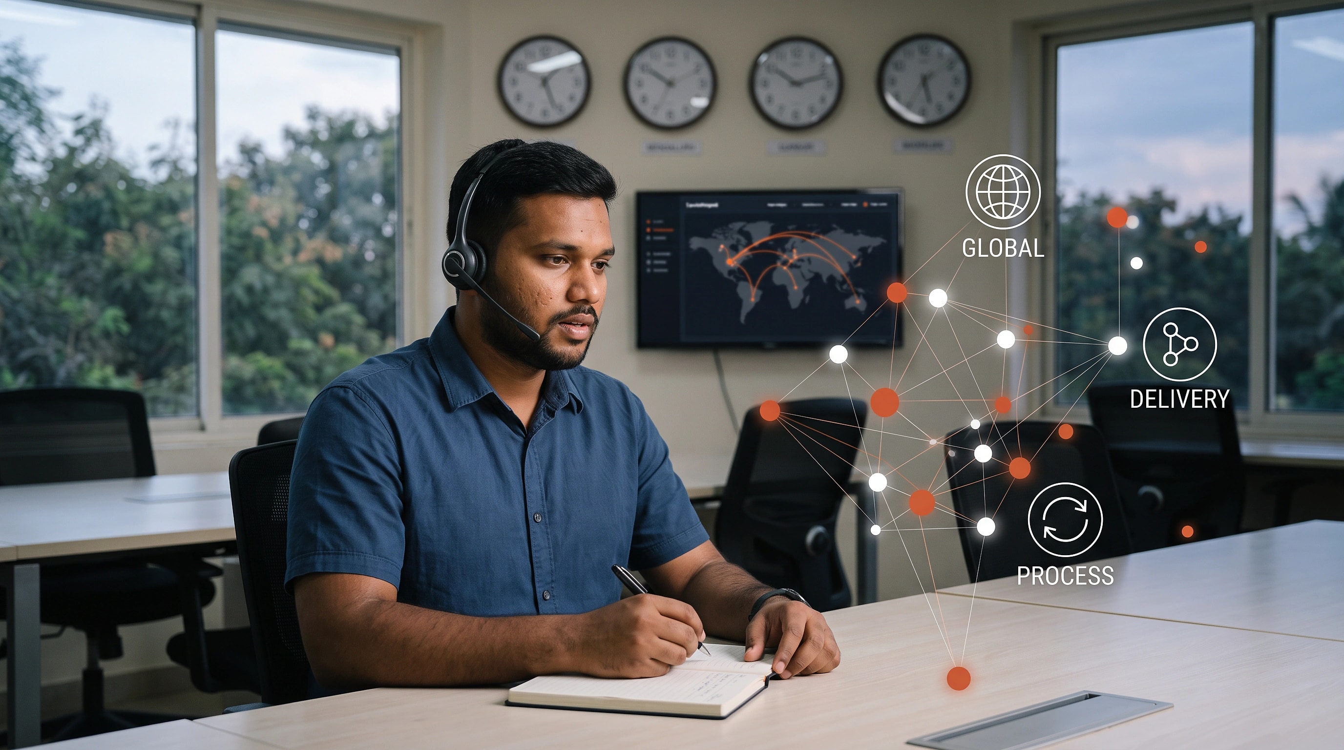 A graduate working with an overseas team across time zones