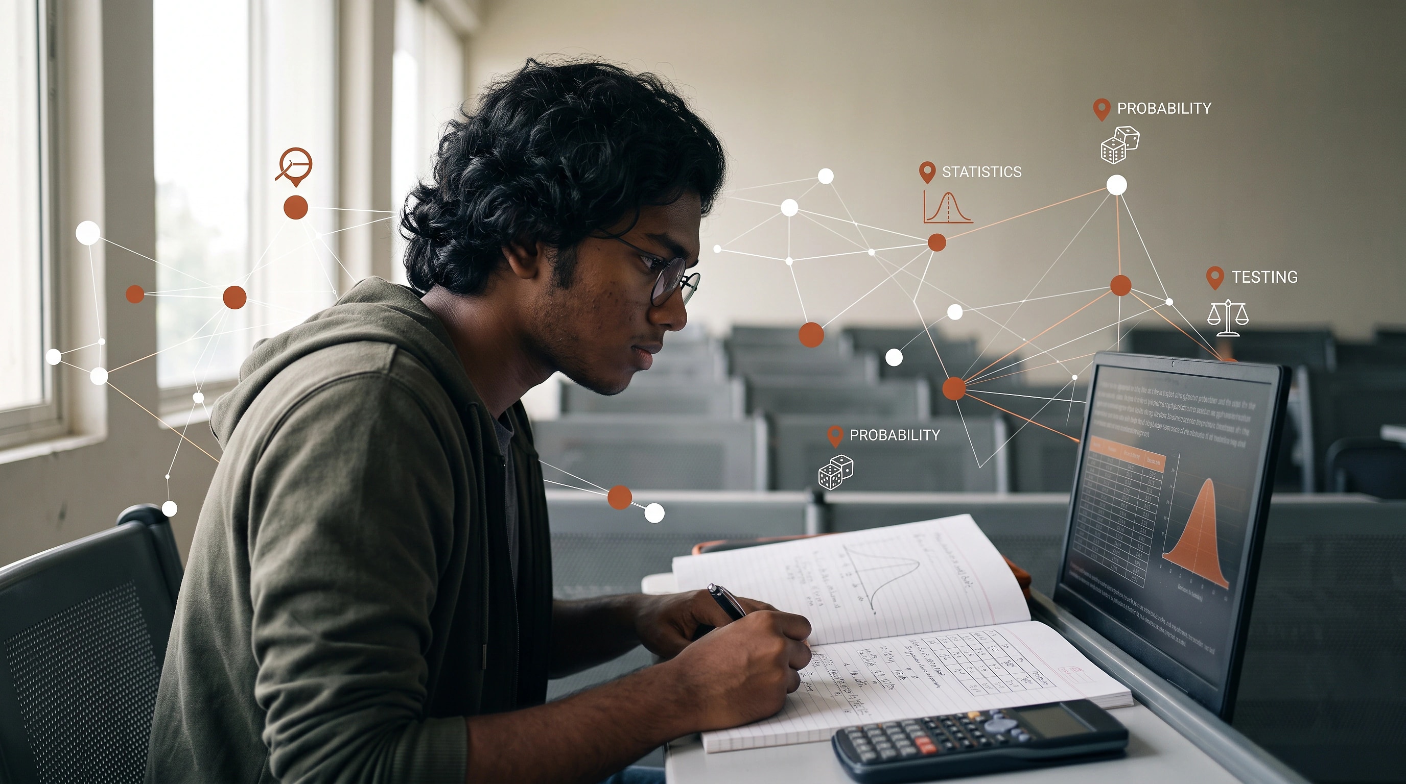A student presenting a dashboard to two colleagues