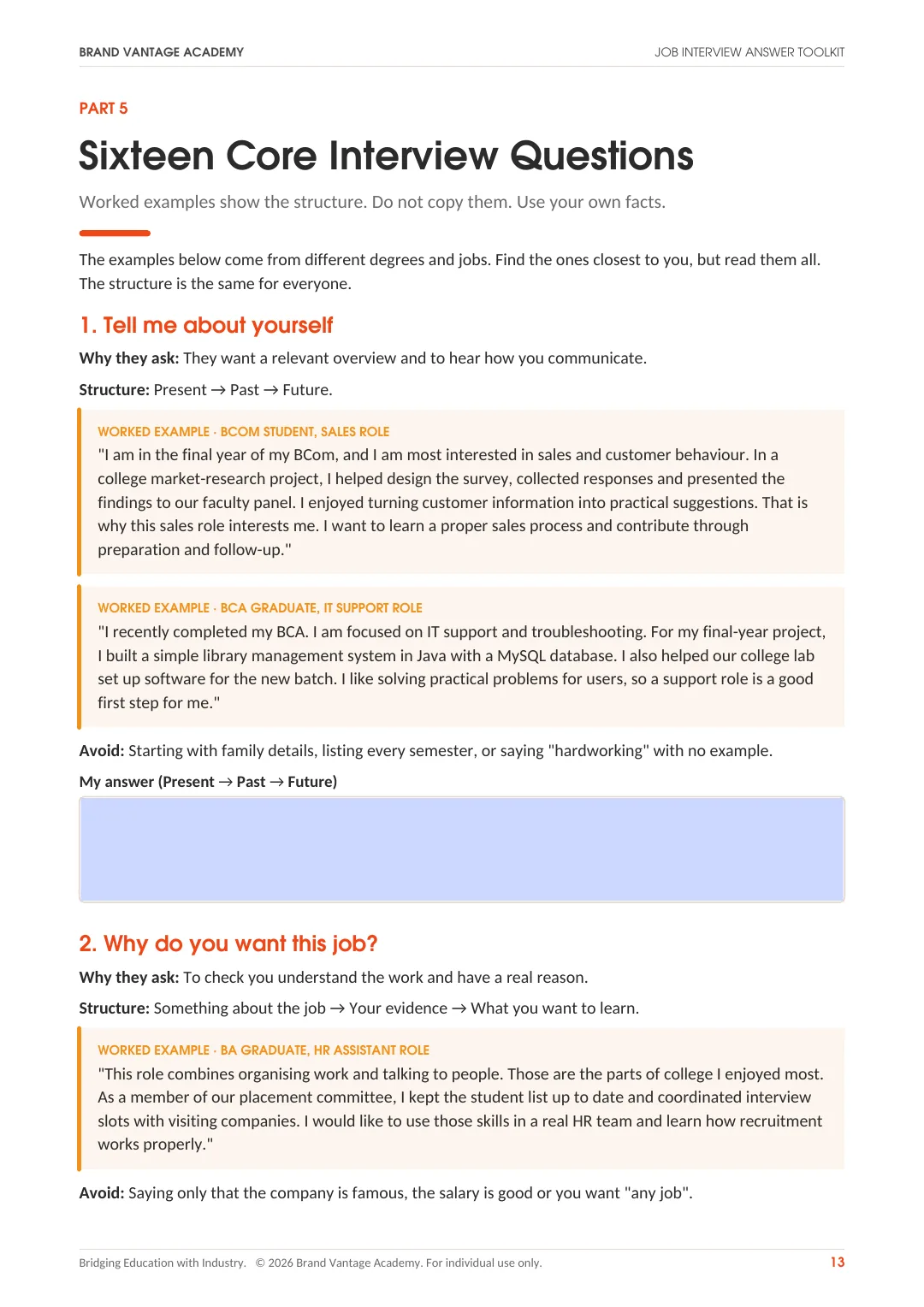 A page that teaches from the Job Interview Answer Toolkit