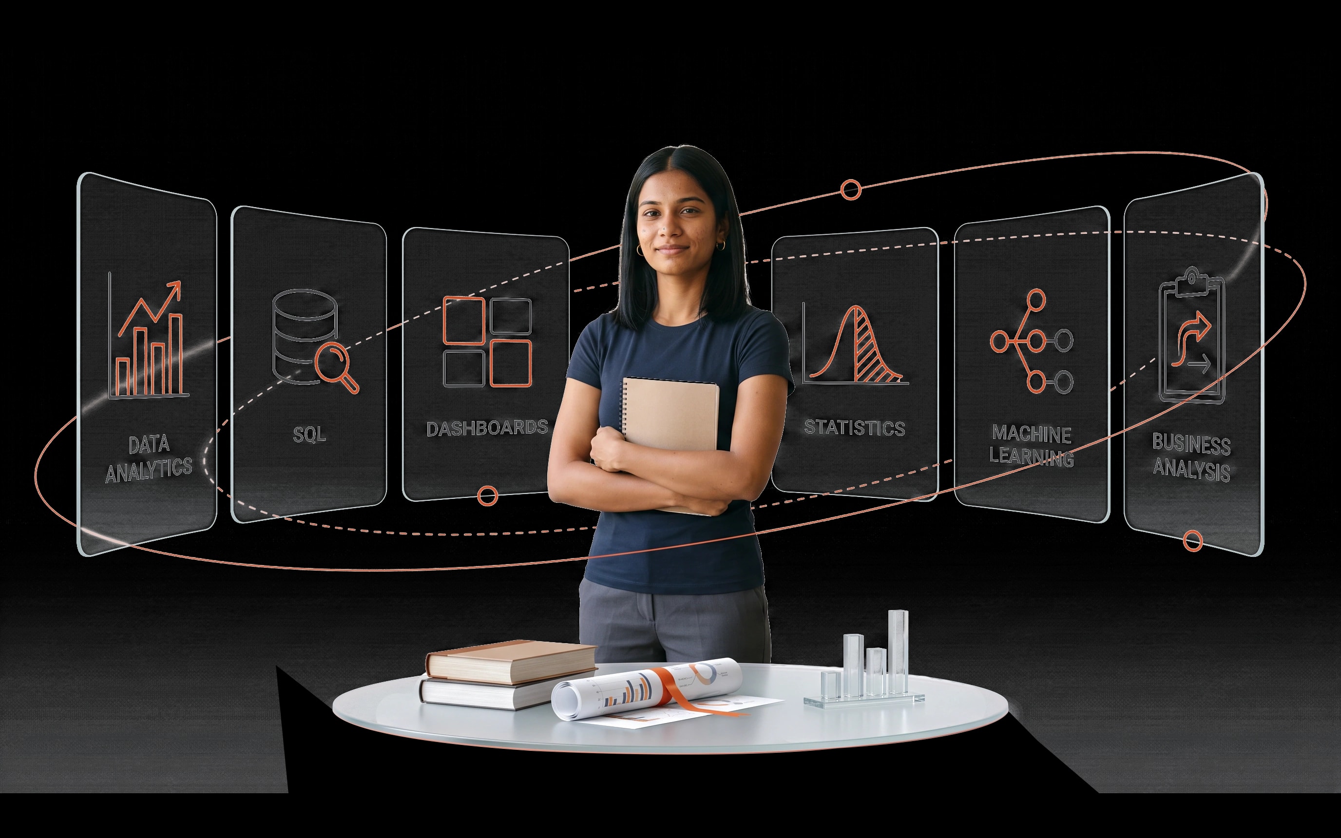 A student presenting a dashboard to two colleagues