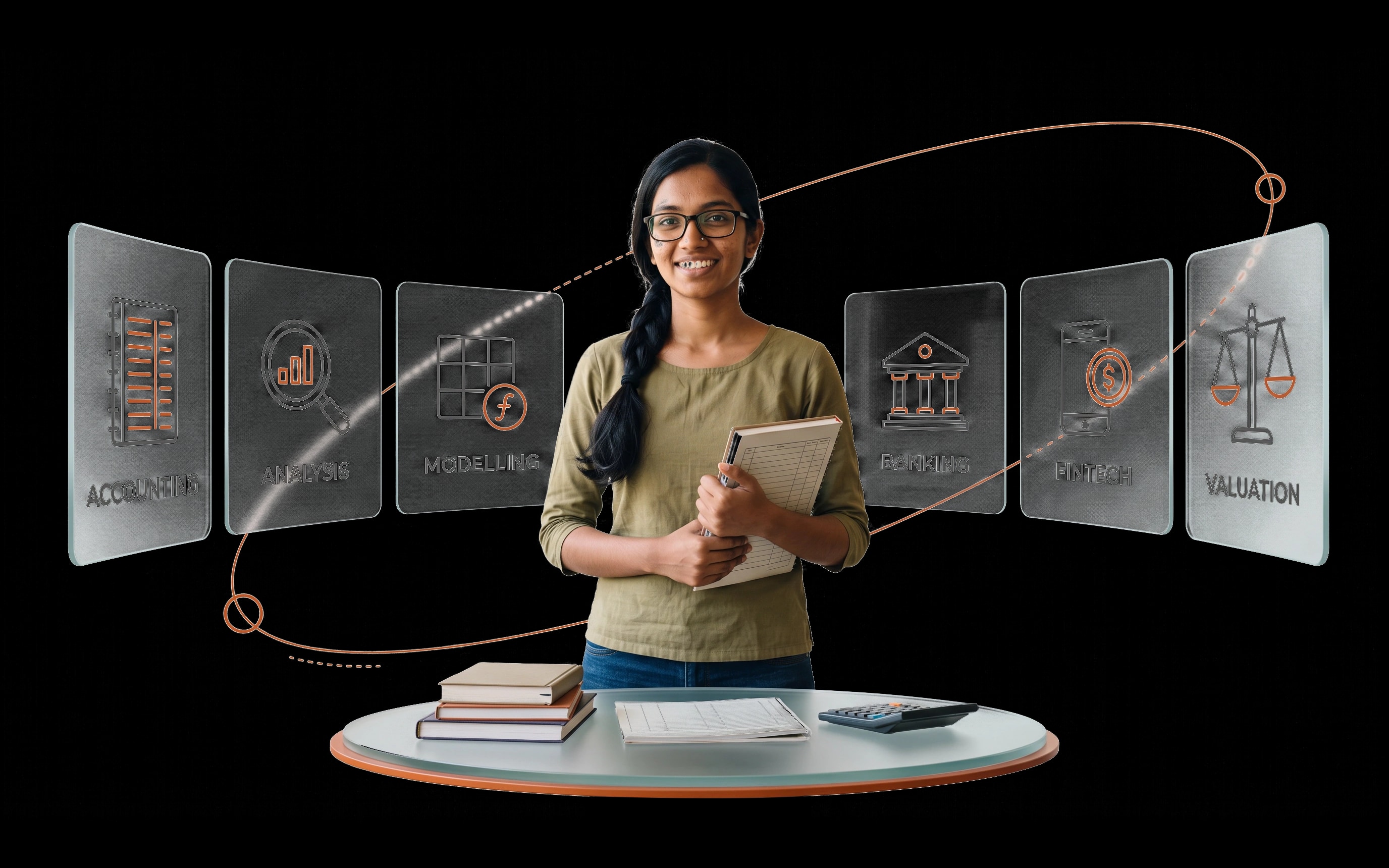 A student working in accounting software with supporting documents to hand